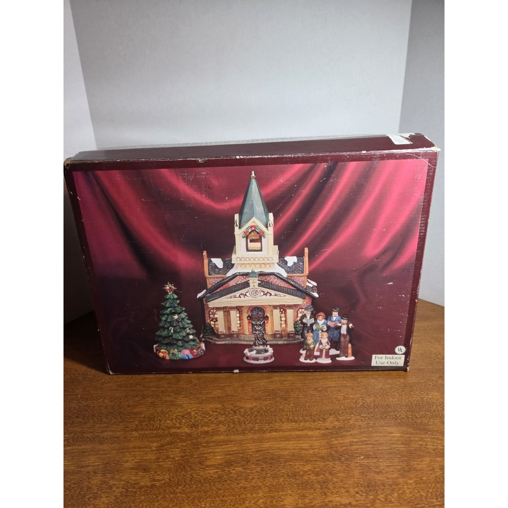 9 PC Lighted Christmas House Decoration. Church, Statue, Carolers, Dog, Children